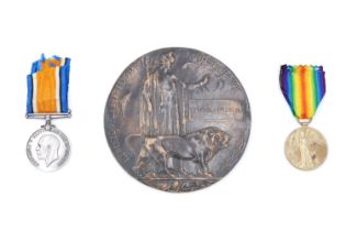 British War and Victory Medals with memorial Plaque to 260113 Pte Frank Simpson, Border Regiment