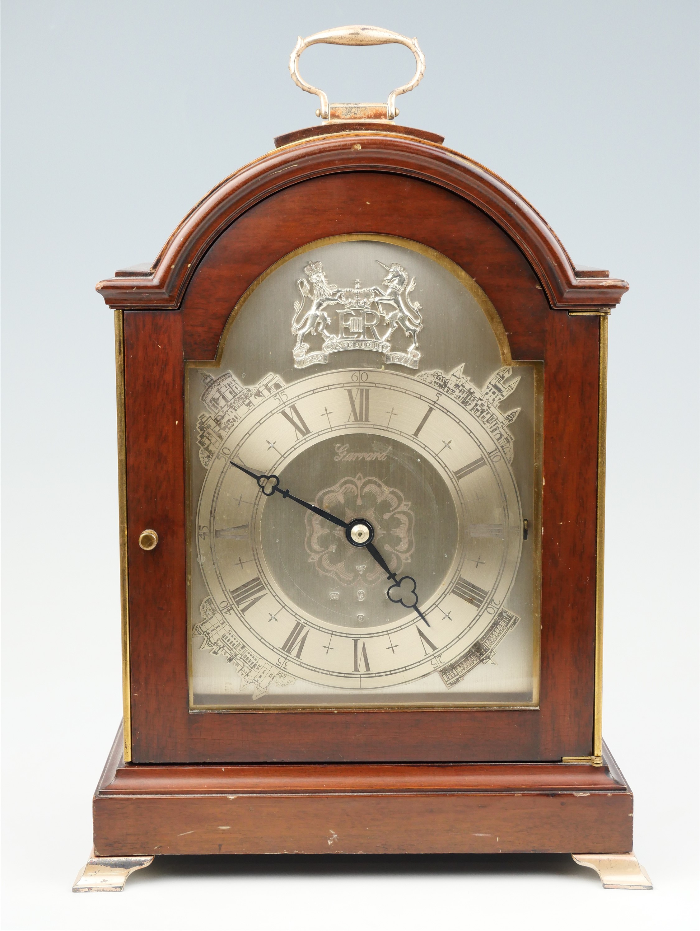A Garrard 28 day Silver Jubilee bracket clock, having an Elliott three train movement with a balance