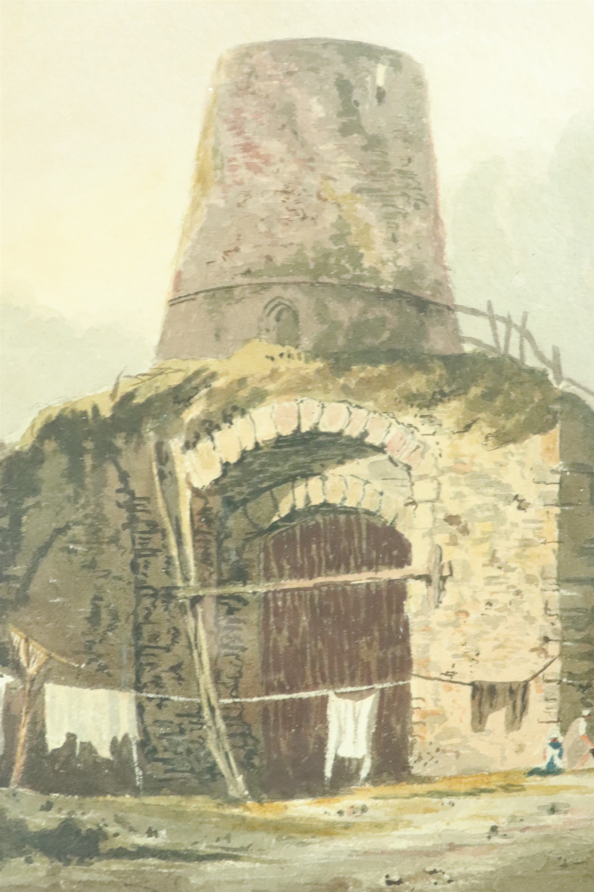 An early 19th Century watercolour study of a broch-like dwelling, dated 1817 verso, in double card - Image 2 of 4