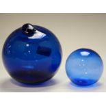 Two blue glass floats