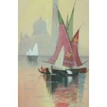 M Pellazzi (Venetian, early 20th century) The Venetian skyline at sunset, watercolour, signed, in