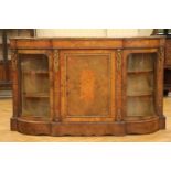 A Victorian burr walnut veneered and gilt metal mounted credenza, 180 cm x 41 cm x 110 cm