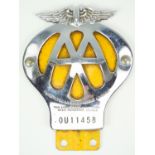 A mid 20th Century AA car badge