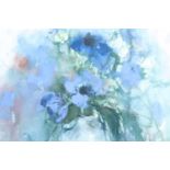 Patricia Sadler (Contemporary, Scottish) "Blue Anemones", acrylic, water colour mixed media,