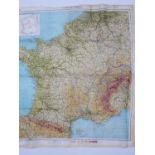 A Second World War single-sided silk escape map of France, second edition, IS9(WEA), Mar 44