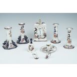 A Mason's Mandalay clock, candlesticks, bell etc