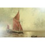 C Alexis (20th Century) An impressionist seascape with a moored fishing boat and a sailing boat