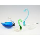 Three studio glass swans