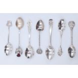 Seven souvenir and collectors' silver teaspoons, having terminals relating to Rothsay, Oban,