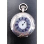 A late 19th Century Waltham silver-cased half-hunter fob watch, 35 mm excluding stem and bow, (