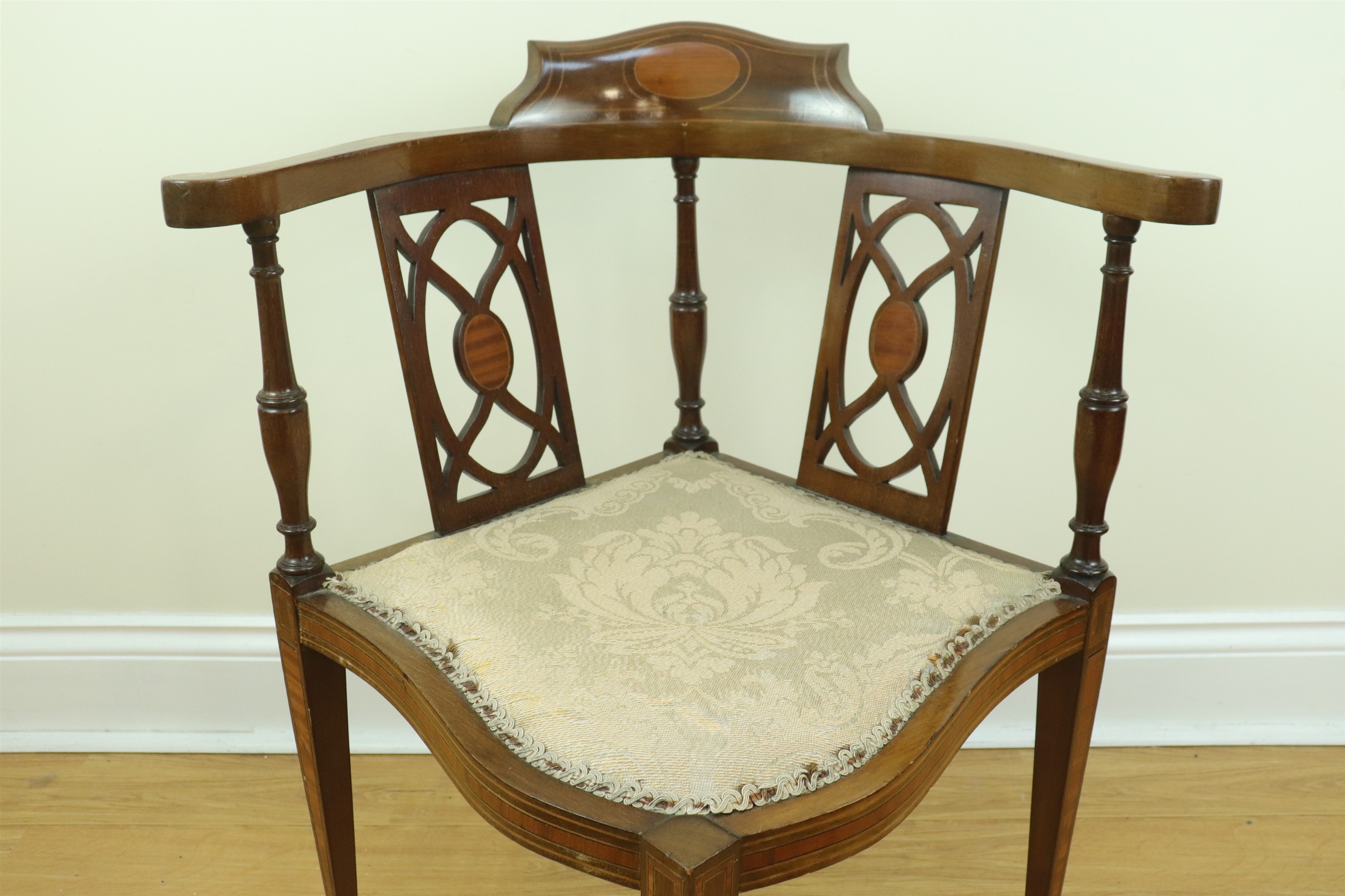 A late 19th / early 20th Century inlaid mahogany corner armchair - Image 5 of 6