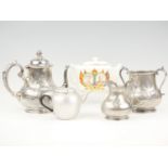 A Victorian three piece electroplate teaset, together with a Swan Brand Aluminium Ware 1924