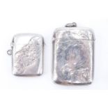 Two late Victorian silver vesta cases, both having engraved floral decoration, Birmingham 1895 and