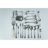 A quantity of antique electroplate including an Ivorine handled bread fork, grape scissors, sauce