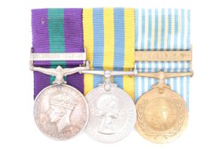 A General Service Medal with Palestine 1945-48 clasp, Korea and UN Korea medals to 21125229 Pte G