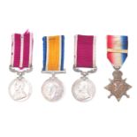 A 1914 Star with clasp, British War, Army Long Service and Good Conduct and Meritorious Service