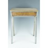 A 1950s Escavian cast alloy and wooden school desk, 51 x 43 x 63 cm