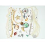 A group of white metal and other costume jewellery, including a boxed Lovett & Co faux pearl