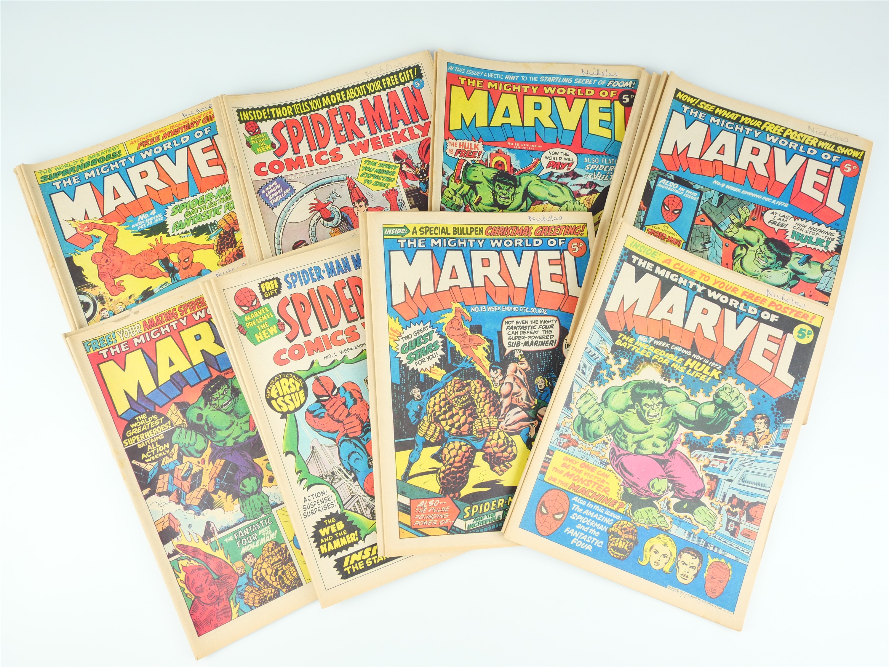 The Mighty World of Marvel, editions 1-19, 7th October to 10th February 1973 together with Spiderman