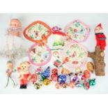 A group of vintage Christmas decorations, including a quantity of diminutive glass baubles, etc