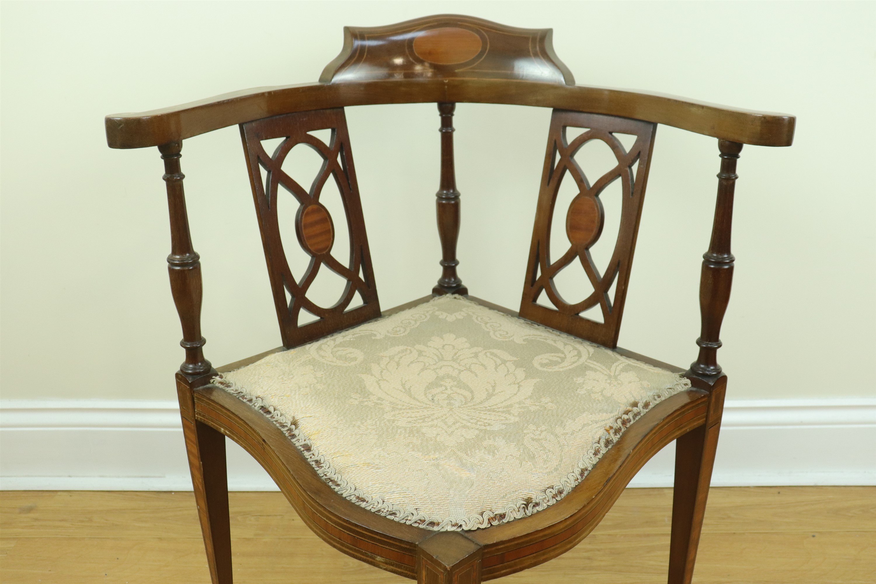 A late 19th / early 20th Century inlaid mahogany corner armchair - Image 6 of 6