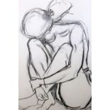 Two studies of a female nude, one being sat with her back to the viewer, the other with legs drawn