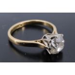 An early 20th Century diamond solitaire ring, having a cushion cut diamond of approximately 1.25