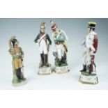 Three late 20th Century porcelain figurines of Napoleonic army officers, and a similar single figure