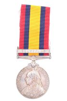 A Queen's South Africa Medal with one clasp to 7510 Pte J J Burns, Vol Coy Bord Regt