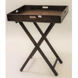 19th Century mahogany rectangular butlers tray on folding stand