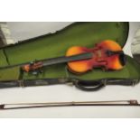 Student violin with bow in fitted case