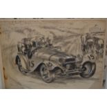 Thomas Rutter, charcoal drawing of motor racing scene, signed and dated 1937, 11.5ins x 15.75ins