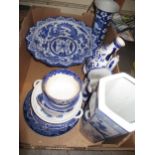 Reproduction Chinese blue and white pedestal bowl, 19th Century relief moulded blue and white jug