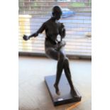 20th Century patinated bronze figure of a female musician (damage to instrument)