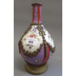 19th Century French floral painted porcelain vase, with ormolu mounts, 9ins high