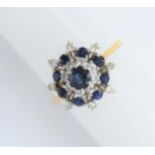 18ct Gold sapphire and diamond flower head cluster ring Size P 1/2