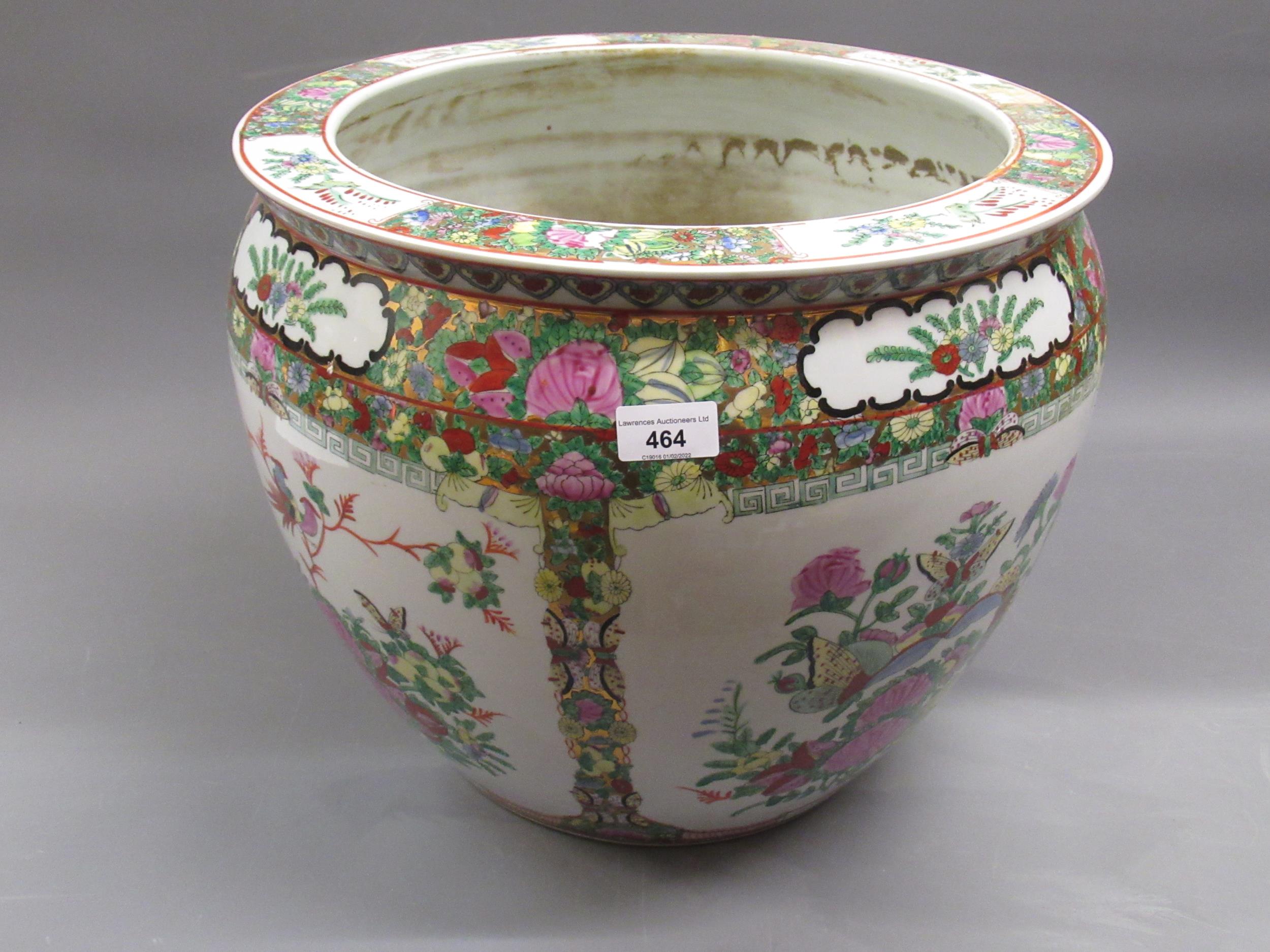 Large reproduction Chinese Canton style jardiniere, 13.75ins high