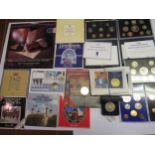 Box containing a quantity of Royal Mint silver proof and proof coin sets in original boxes, with