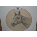 G.F. Lunza, pencil drawing, head study of a horse, 7ins diameter approximately together with a