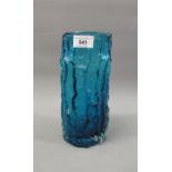 Whitefriars blue bark form vase, of cylindrical form, 9.25ins high In good condition