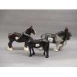 Beswick figure of a shire horse, another Beswick figure of a black horse and a Sylvac figure of a