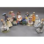 Three Royal Doulton figures after Renoir, seven other various Royal Doulton figures and two