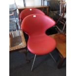 Martin Ballendat for Tonen, an Italian red butterfly back side chair on brushed steel supports,