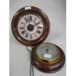 19th Century Continental circular wall clock, the glass dial with Roman numerals, together with a