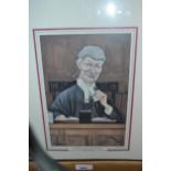 Set of twelve framed modern coloured prints, caricatures of various English Judges and Law Lords