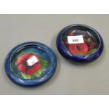 Small Moorcroft dish in a pomegranate pattern, impressed marks, 4.25ins diameter, together with a