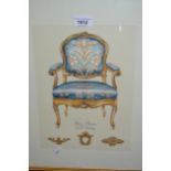 Set of four gilt framed coloured prints of various antique chairs 12ins x 9ins each