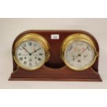 Good quality pair of reproduction brass ships bulk head clock and barometer by S.E Wills, Liverpool,