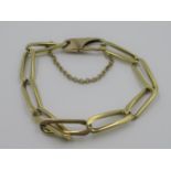 Heavy unmarked modern yellow metal bracelet with oval elongated links, 37g