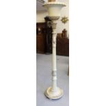 Early 20th Century cream lacquered and silvered carved turned and fluted column lamp standard /